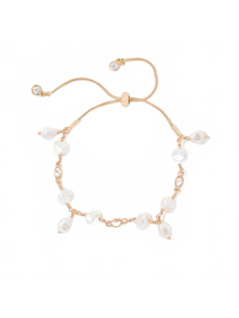 WHBM Goldtone Pearl Friendship Bracelet with Glass Stone Accents